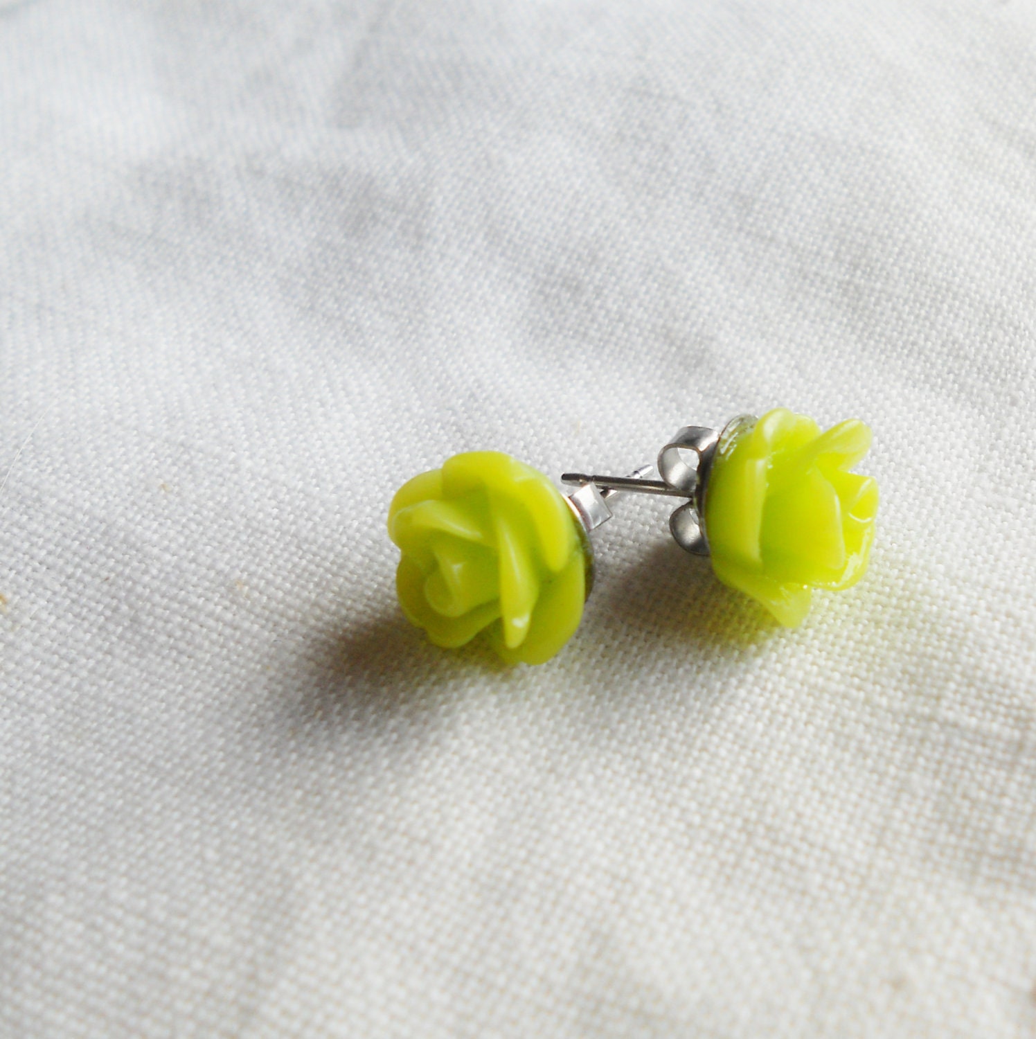 Green Rose Earrings