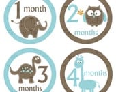 Monthly Onesie Stickers...Set of 12 Boys...Baby Animals Part 4...Ready to Ship...Waterproof....Months 1-12