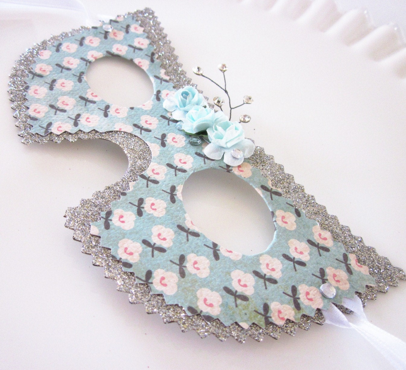 Shabby Chic Rose Masquerade Mask - Costume, Decoration or Party Favor (silver, ivory, pink and robbin's egg blue)