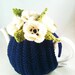 Royal Garden - Flower Garden Tea Cosy in Navy Blue Pure Merino Wool by Tafferty Designs size LARGE - Made to Order