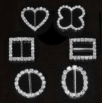 12 PCS LARGE ROUND OVAL SQUARE RECTANGLE HEART BUTTERFLY Wedding Rhinestone Diamante Invitation Card Ribbon Buckle Slider