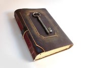 Secrets - Leather Journal with Antique Skeleton Key and Vintage Style Pages
