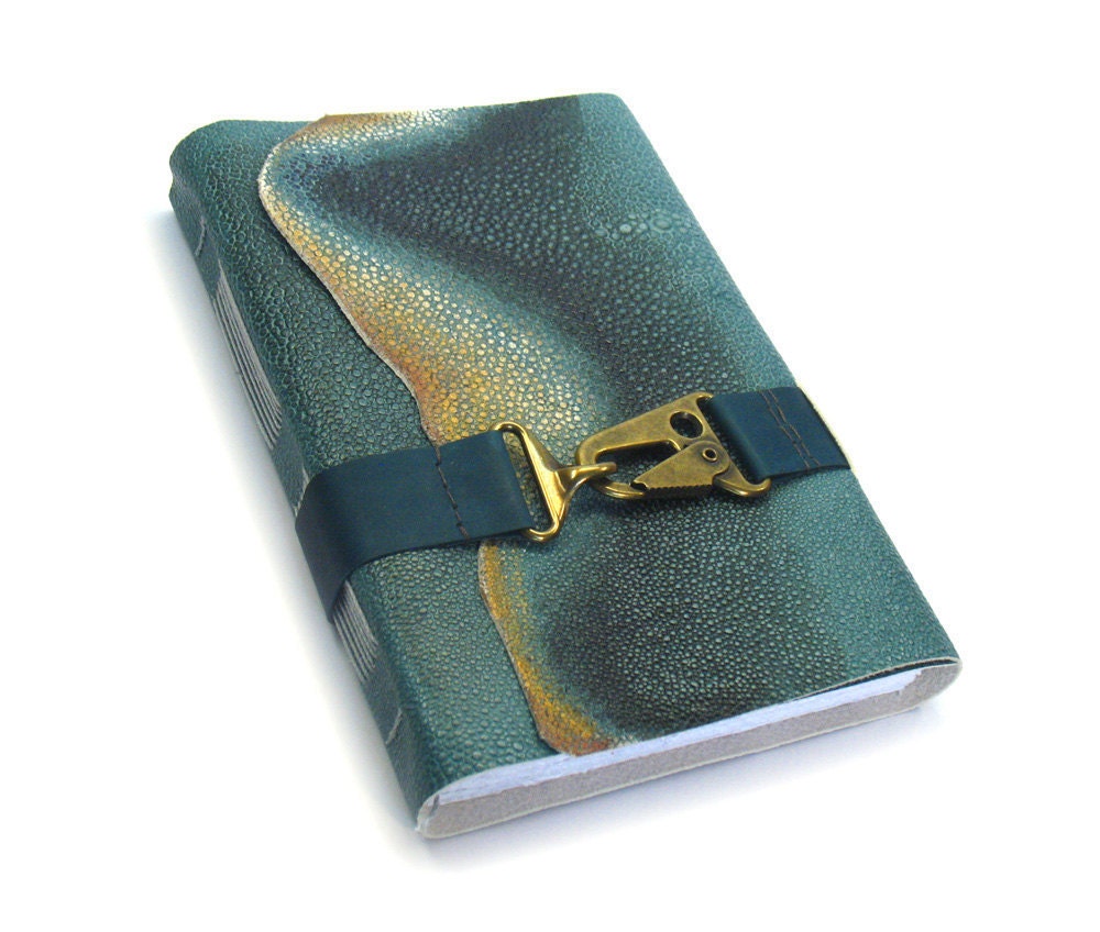 Hand Painted Journal - Leather Blank Book / Sketchbook - Satellite View