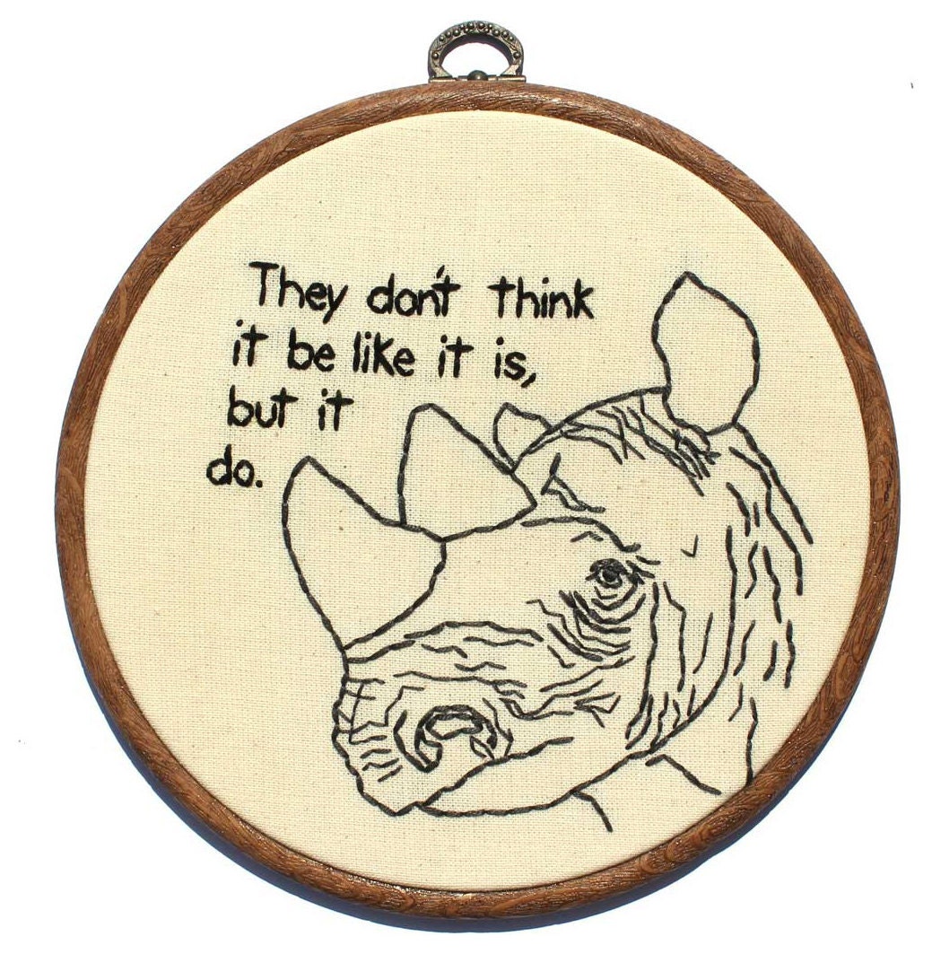 Wise Rhino Hand Embroidery - 8" Hoop
