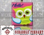 Scrabble Tile Jewelry - Hello Green Owl handmade scrabble tile pendant by Wickedly Mod Pendants