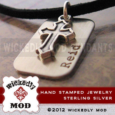 15%off.Free US Shipping - Spiritual Collection - EDWARD dog tag style personalized necklace w inset cross - Personalized Gift - Men Jewelry