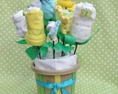 Medium Baby Shower Gift Bouquet- Girls Green & Yellow Butterflies