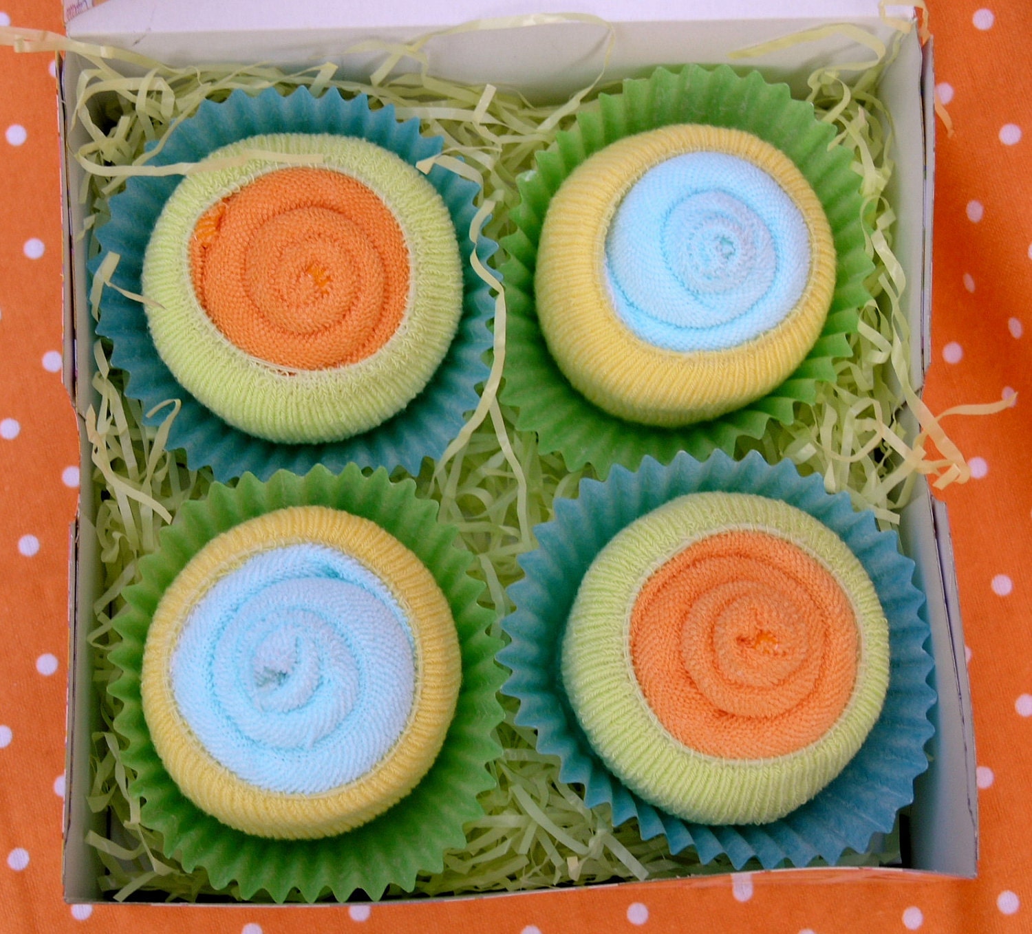 4 pack of Baby Cupcakes: Unisex Baby Gift- Neutral Colors