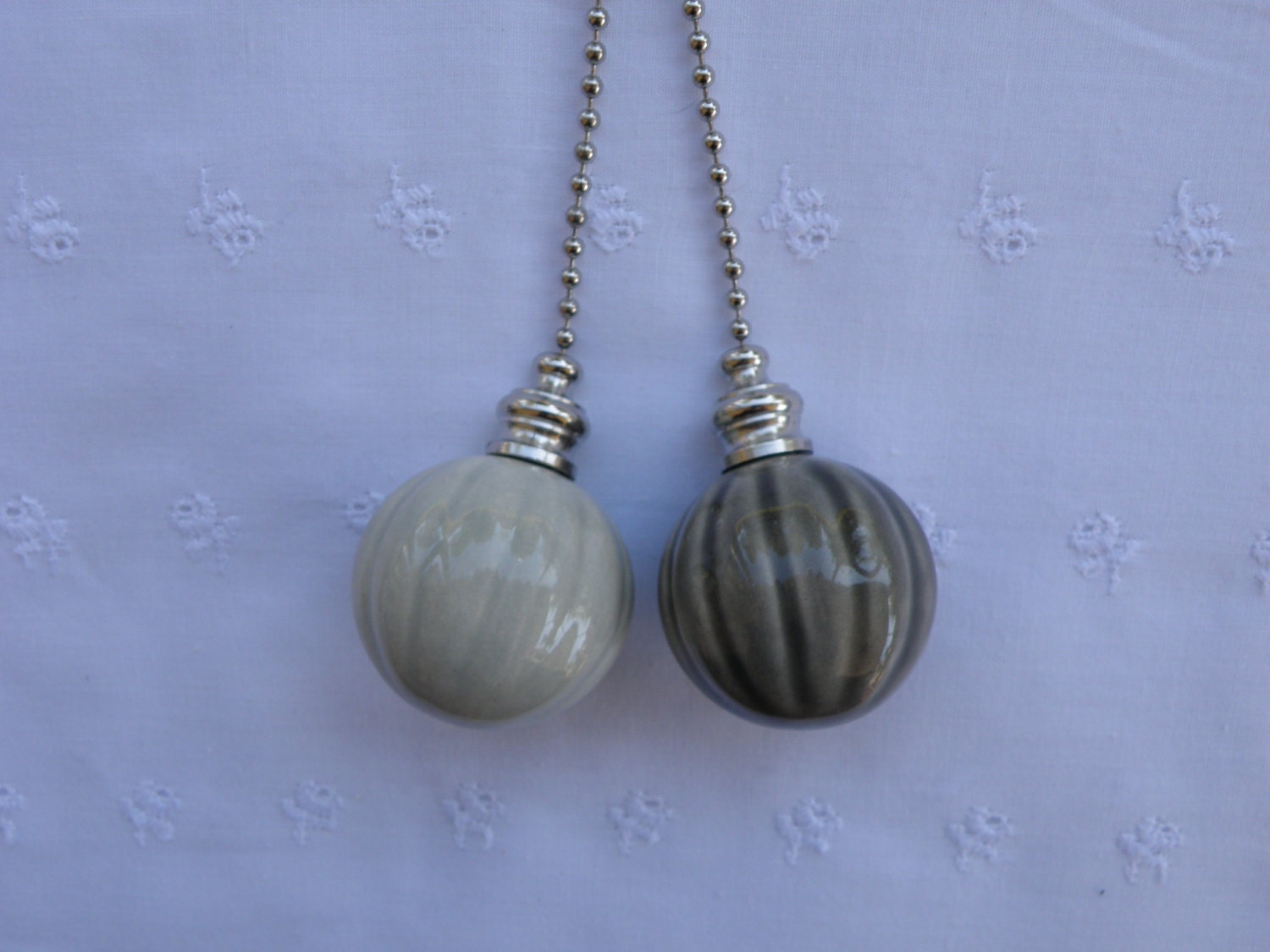 Fluted Pottery Fan Pull - Light Gray Or Dark Gray With Silvertone/Nickel or Brass - USA Made