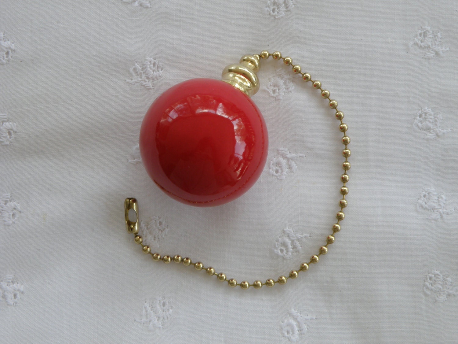 True Red- Pottery Ball Ceiling Fan Pull - Handmade in the USA - Brass Hardware