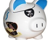 Personalized Hand Painted PIGGY BANK - Design Piggy Bank Finding the Pirate's Treasure