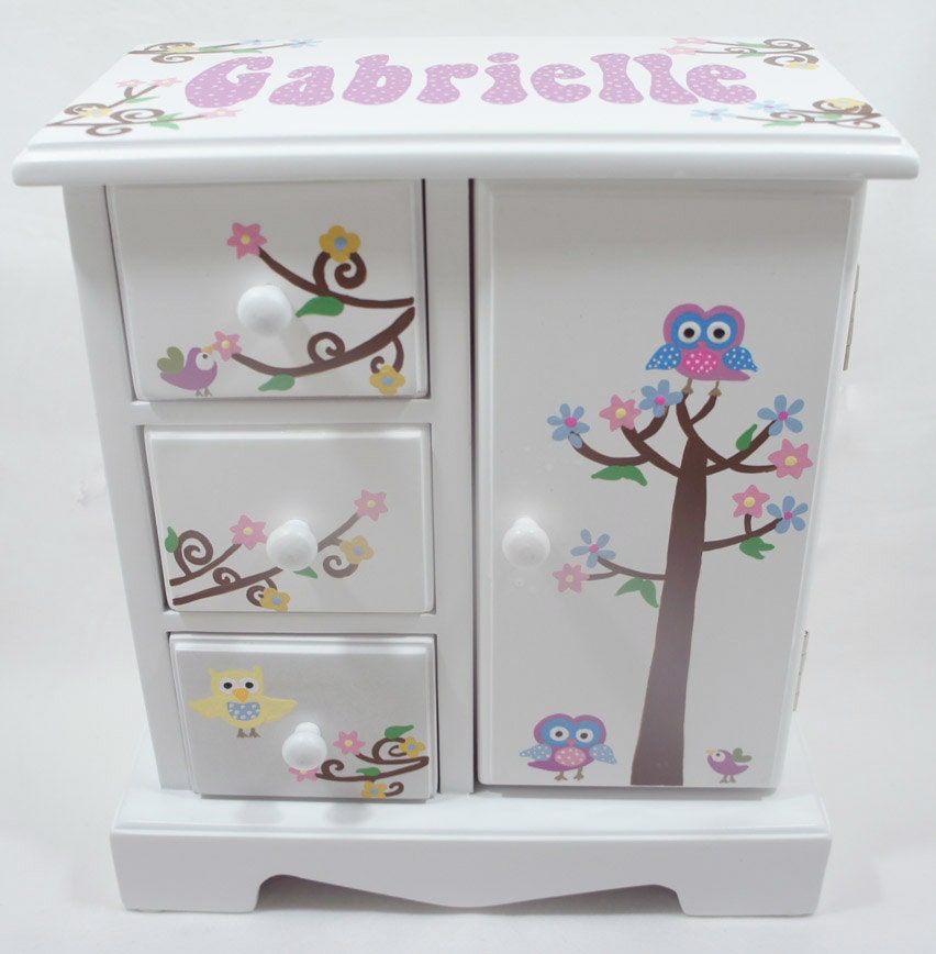 Owls and Birds Personalized musical jewelry box for girls - NanyCrafts