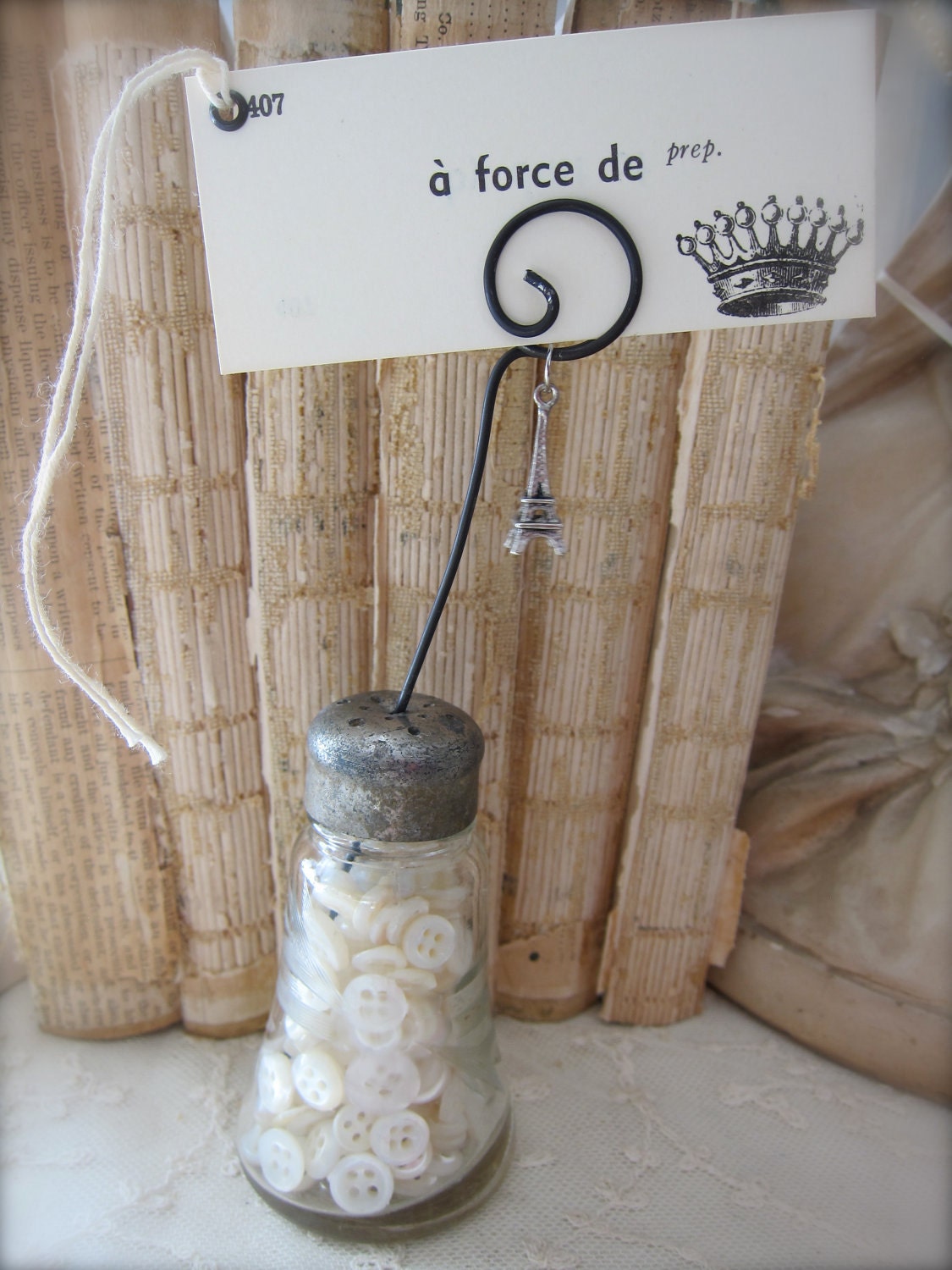 Vintage Etched Glass Salt Shaker Photo Holder - Place Card Holder