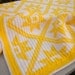 Vintage Hand Knitted Blanket - Yellow and White Lone Star Quilt Design