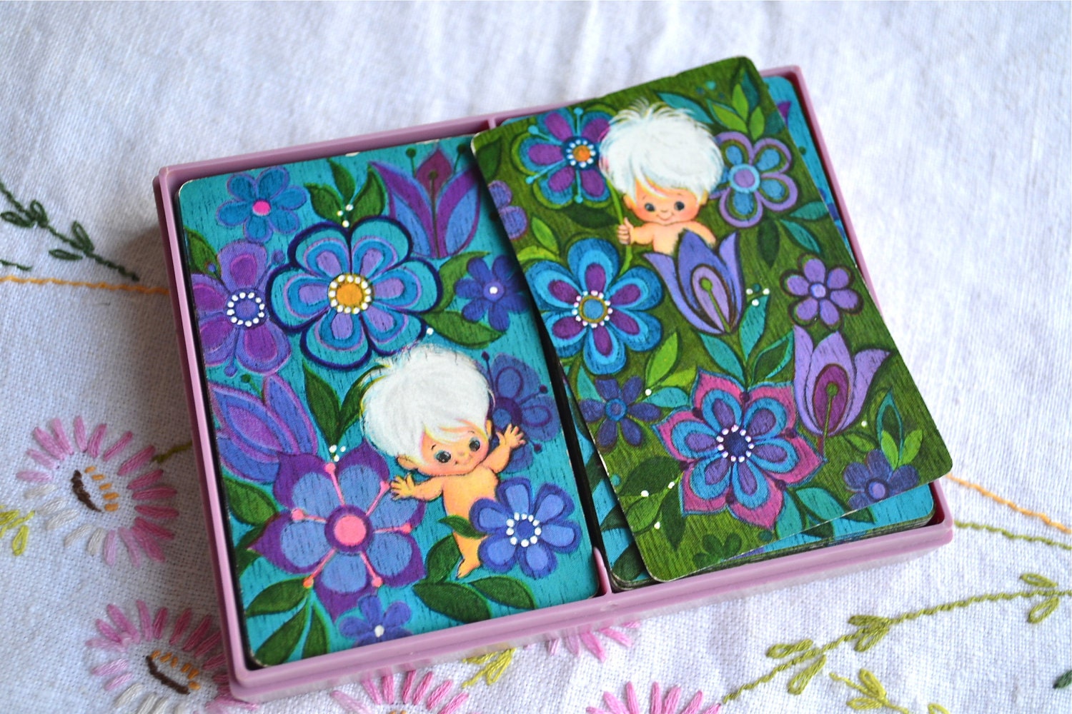 Vintage Hallmark Playing Cards - Double Deck - Mod Big Eye Pixies for Play or Repurpose