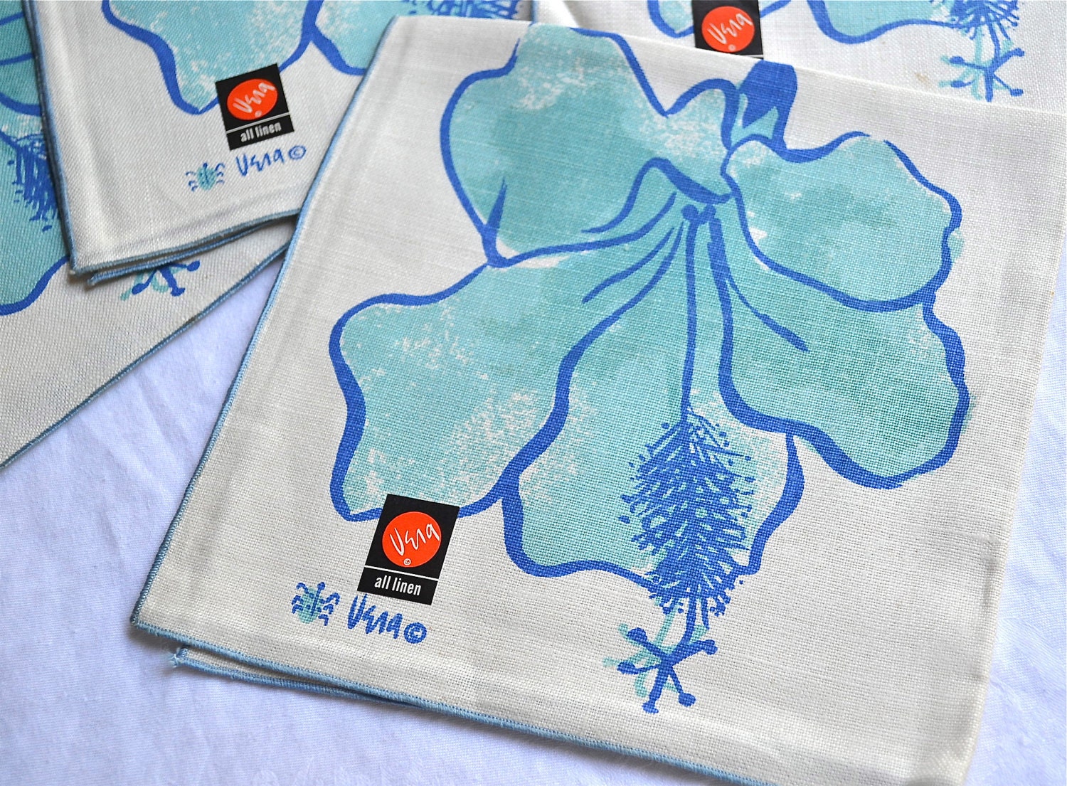 Vintage Vera Ladybug Napkins - Blue Hibiscus - A Set of 4 with Original Tags