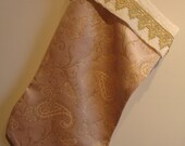 Christmas Stocking- Pink and Gold  Paisley Satin Brocade with Gold Trim