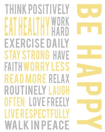 Gray white yellow wall art, Be happy positive life quotes, inspirational art decor, words to live by, living room art, housewares