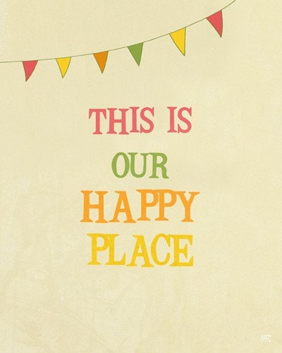 Happy Place art print, positive quote room decor, typographic poster, living room decoration, work place art, housewarming gift