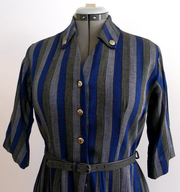 Royal Blue Stripe Shirtwaist Dress