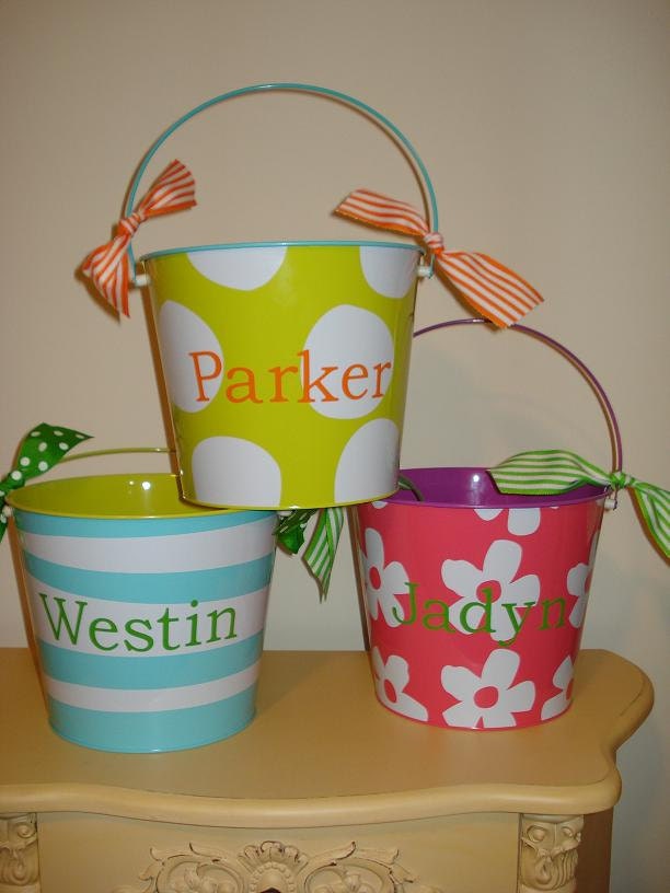 PERSONALIZED Easter Pail (4 patterns available-stripes, polka dots, or flowers)