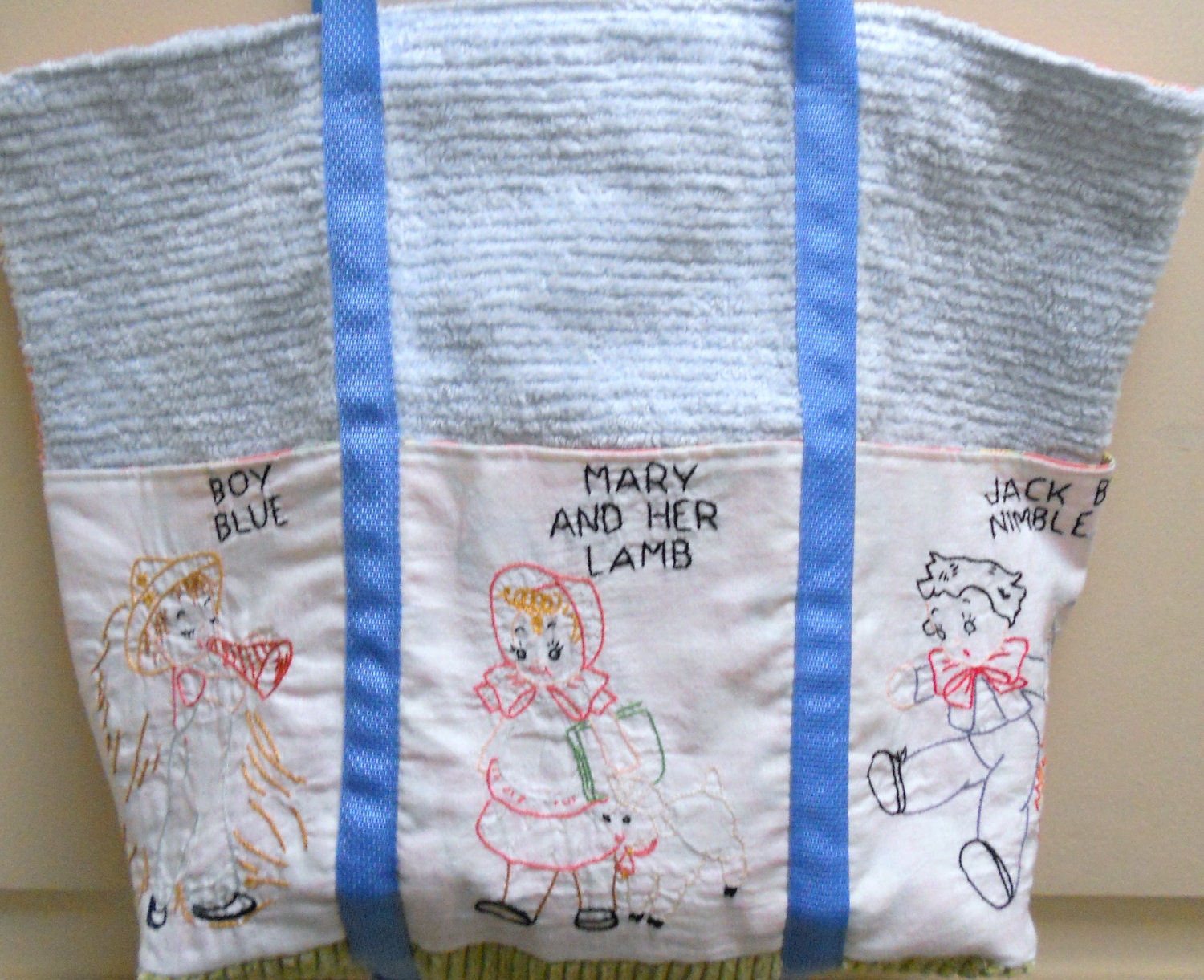 Vintage Embroidered Nursery Rhyme Diaper Bag