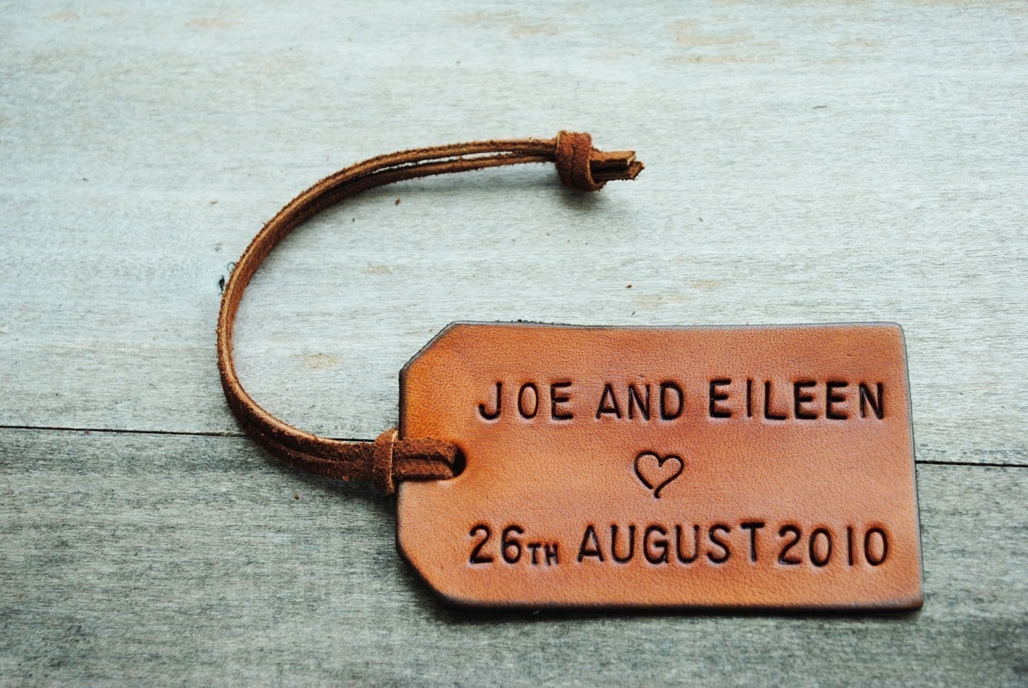 Single Custom Leather Luggage Tag. Stamped with Your Name, Quote, Verse. Perfect gift for wedding, honeymoon, thank you, congrats, traveler