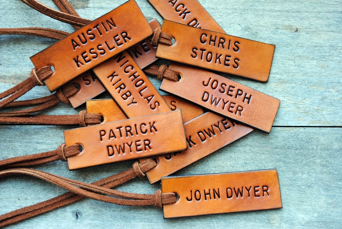 Items similar to 10 Leather ID Luggage Tags. Custom, Hand Stamped