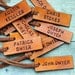 10 Leather ID Luggage Tags. Custom, Hand Stamped. Perfect Inexpensive Gift or Favor for Family, Coworkers, Friends, Wedding Party.