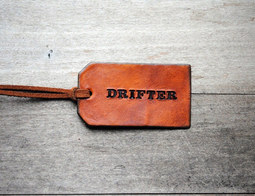 Drifter. Attribute Tag. Ready-made Decorative Leather Luggage Tag. Immediate Shipping. Masculine Gift for Him or Her.