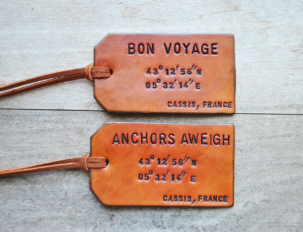 Set of 2 Map Coordinates Leather Luggage Tags. Latitude and Longitude. Custom. Personalized. Unique Gift.