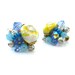 VENDOME Bead Cluster Earrings - Blue Yellow Art Glass Faux Pearl Clip On - Vintage 1950s Jewelry