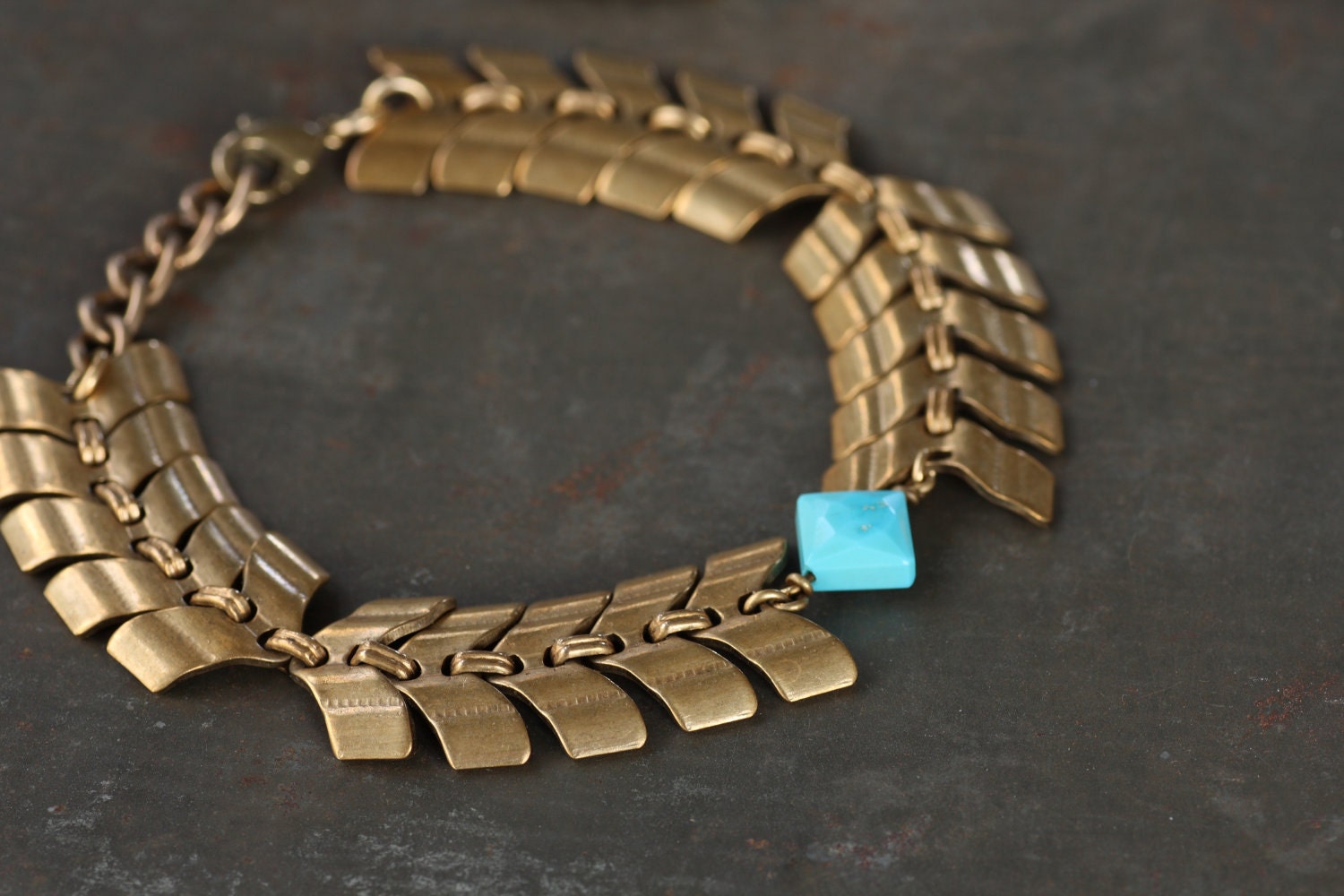 Choctaw - Urban Tribal Chevron Chain and Turquoise Bracelet by Prairieoats