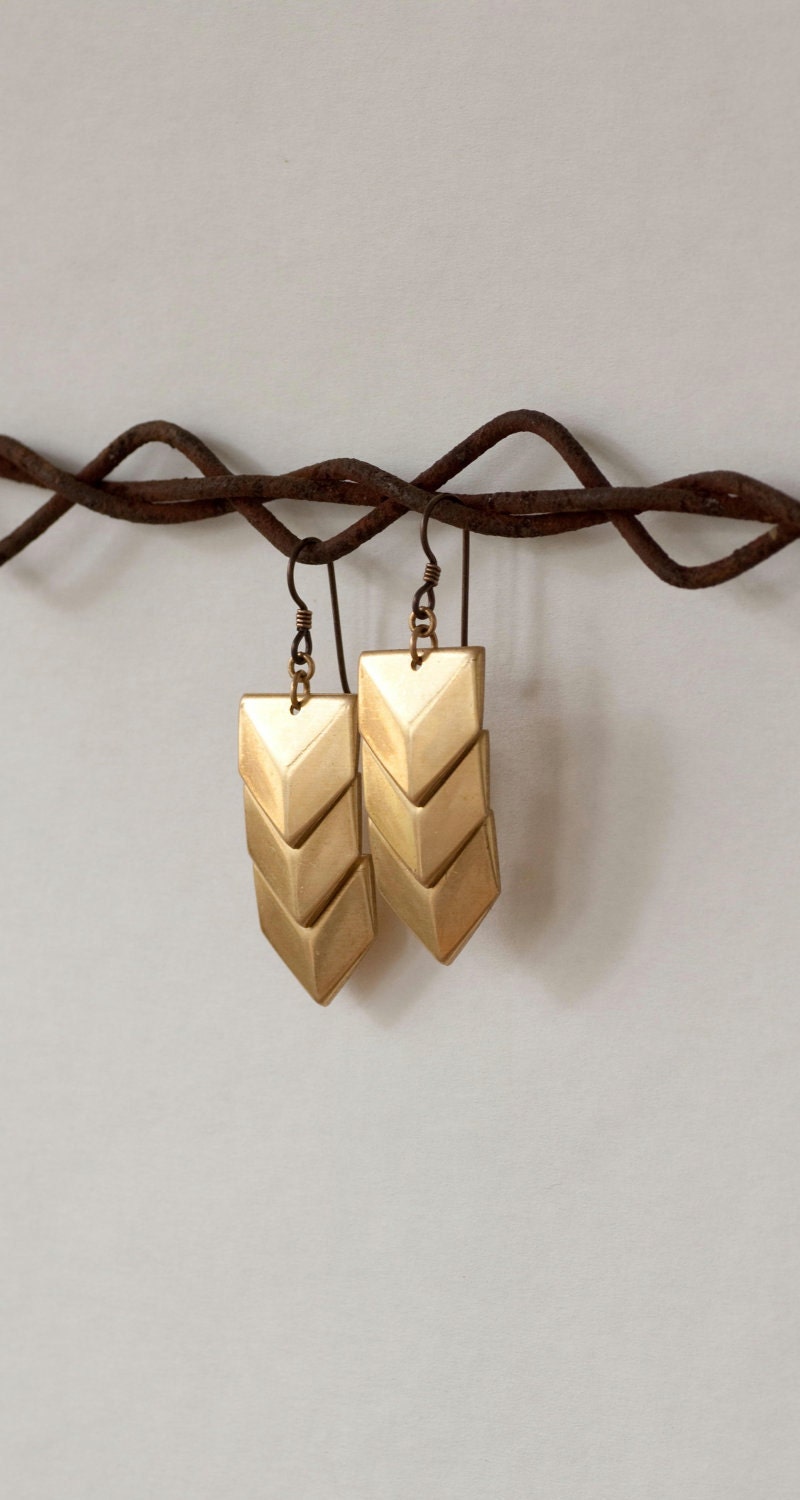 Shield Me - Geometric Brass Shield Earrings by Prairieoats