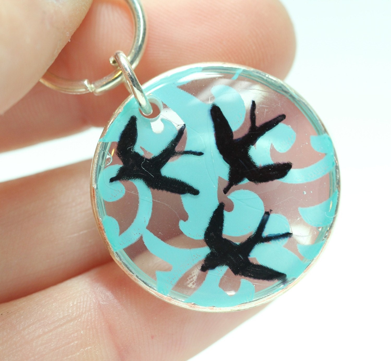 Sky Blue Bird Resin Pendant
