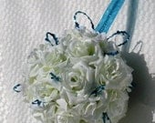 Kissing Ball Turquoise accents with white roses