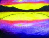 Sunset over Lake Original Painting with Bold Colors called Horizon Hovering