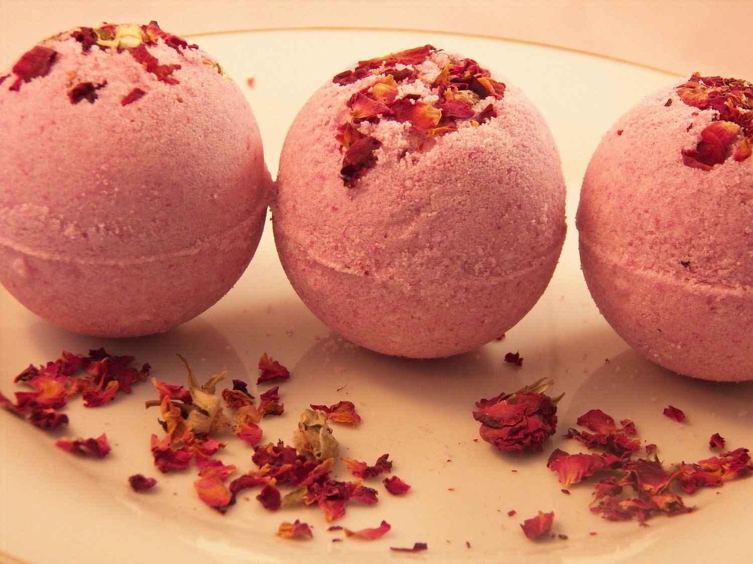 Set of 3 Sensual Rose Bath Bombs VEGAN Fizzies