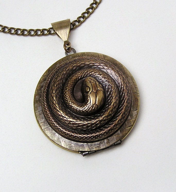Steampunk Coiled SNAKE LOCKET, Necklace Pendant, woven vintage locket
