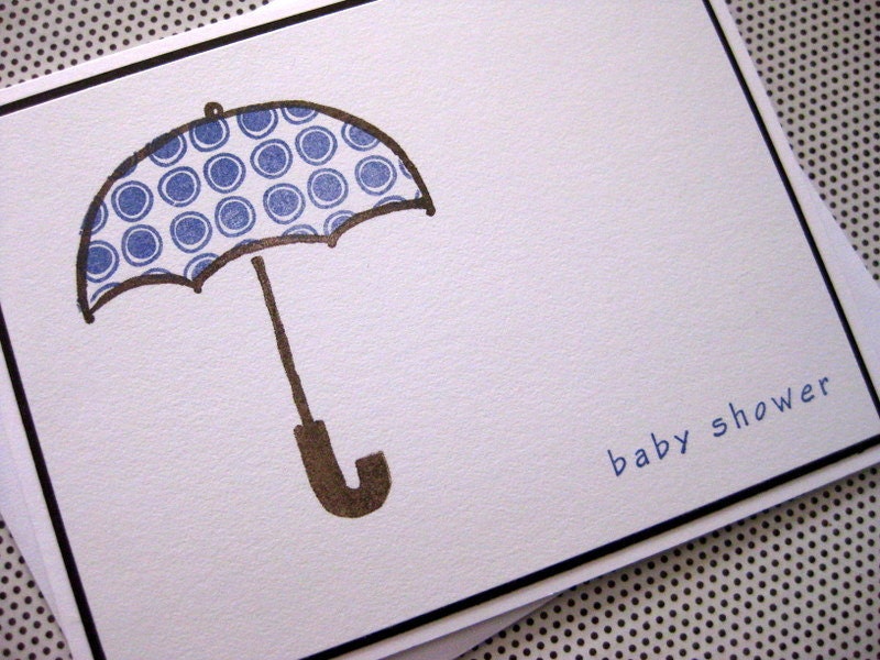 Blue Polka Dotted Umbrella - Handmade Eco-friendly Baby Shower Card