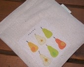 Reusable sandwich bag - Pears on natural unbleached cotton