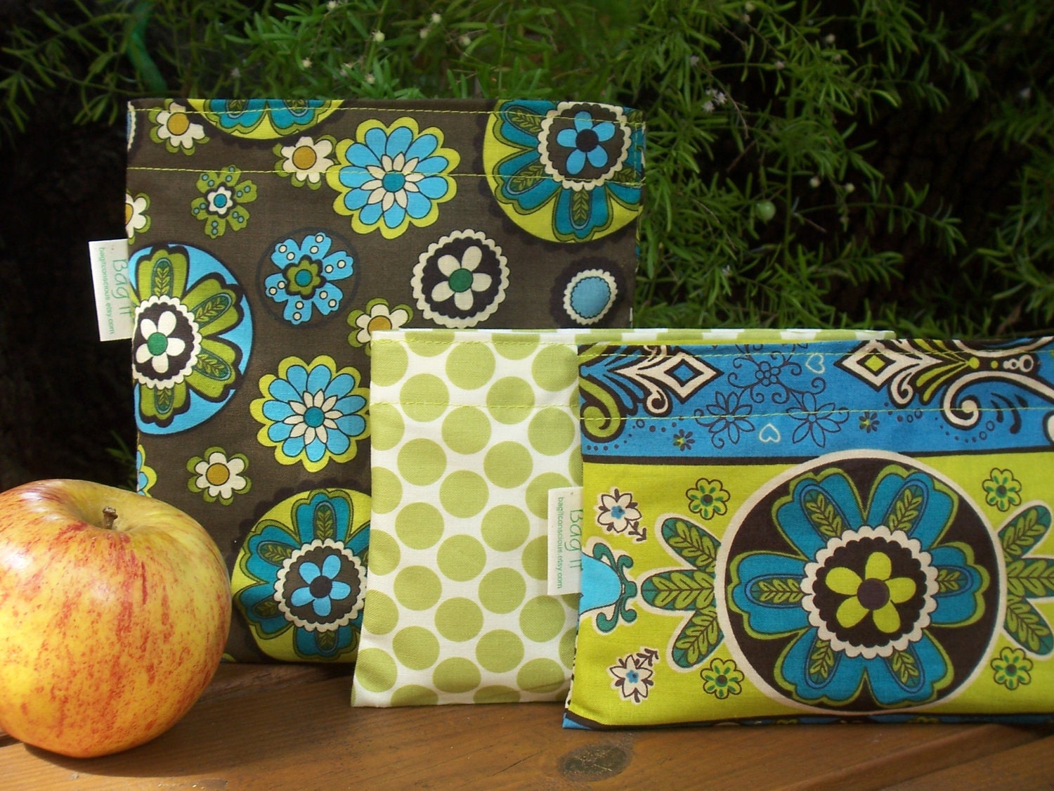 Reusable sandwich and snack bag set - Flowers with snack bag of your choice