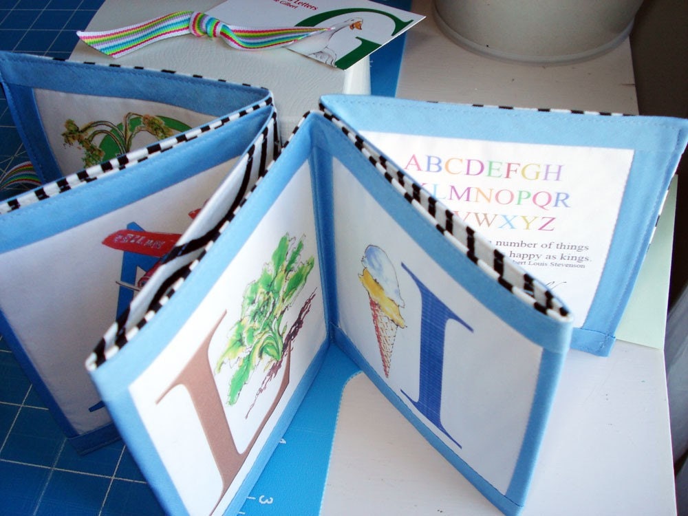 Baby name 6 page gift book baby keepsake in blue  custom original handmade quiet book