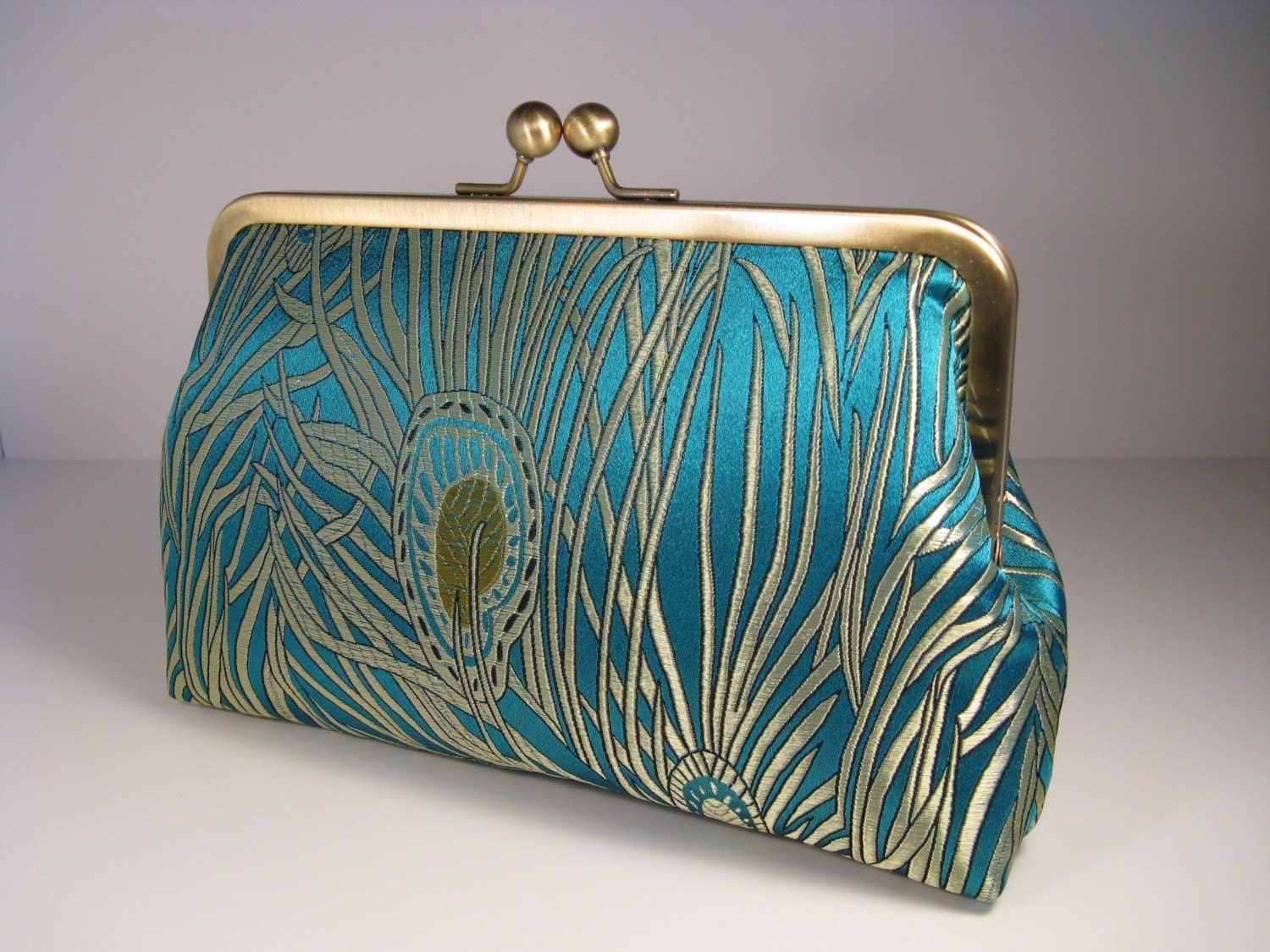 Peacock Clutch In Iridescent Silk Brocade