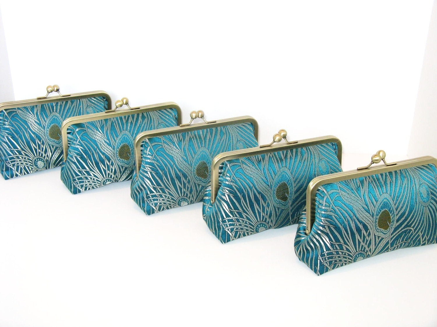 SALE - Peacock Clutches In Iridescent Silk Brocade-Set Of 5-Bridal Clutch-Bridesmaid Clutch-Wedding Purse