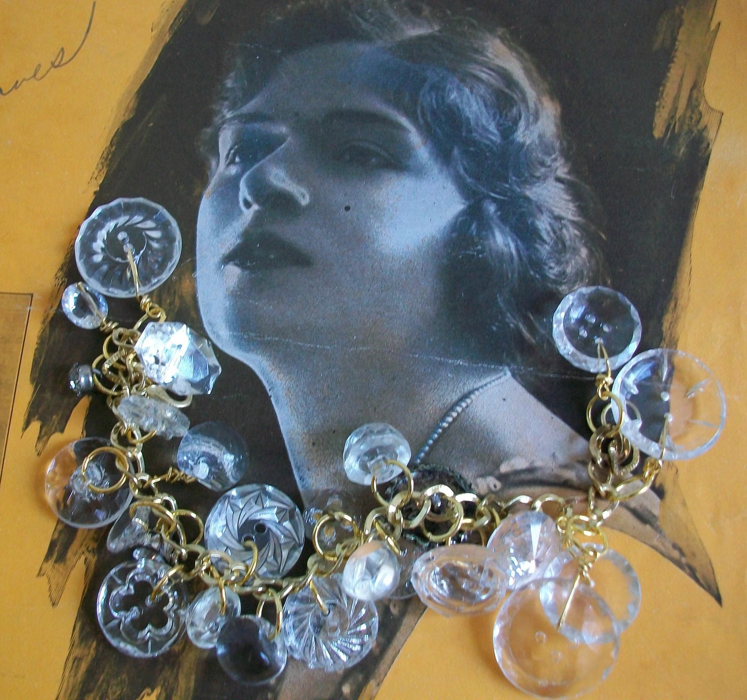 Vintage Glass Button Charm Bracelet Re Purposed Buttons