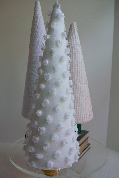 Vintage Fabric Set of 3 White Christmas Trees