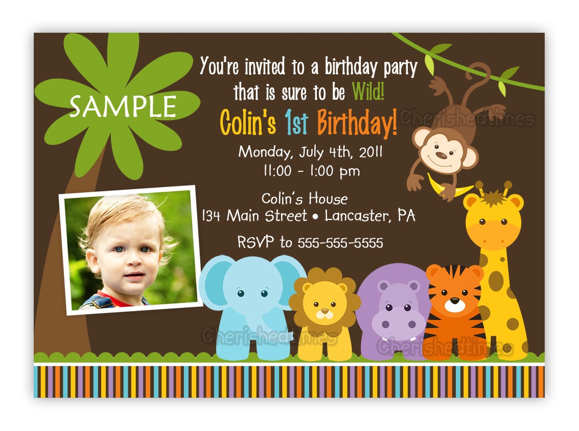 Wild Jungle Theme Birthday Party Invitation -Boy Or Girl- (You Print)