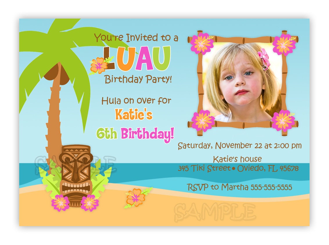 Luau/Hula Birthday Party Photo Card Invitation (You Print)
