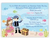Pirate And Mermaid Birthday Party Invitation  (Digital File)